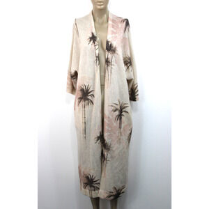 360 Cashmere Long Open Front Cardigan Duster Sweater Palm Trees Beach Size XS